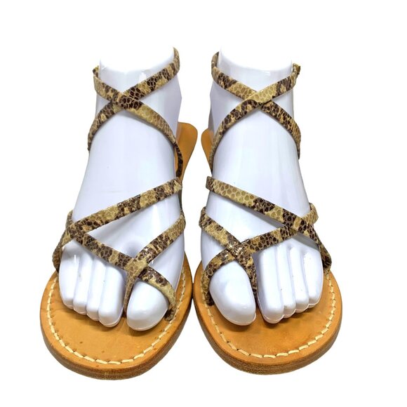 Tuccia‎ Di Capri Embossed Leather Strappy Wedge Sandals - Picture 3 of 11